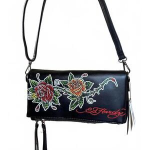 Ed Hardy Rhinestone Rose Crossbody Bag NWT